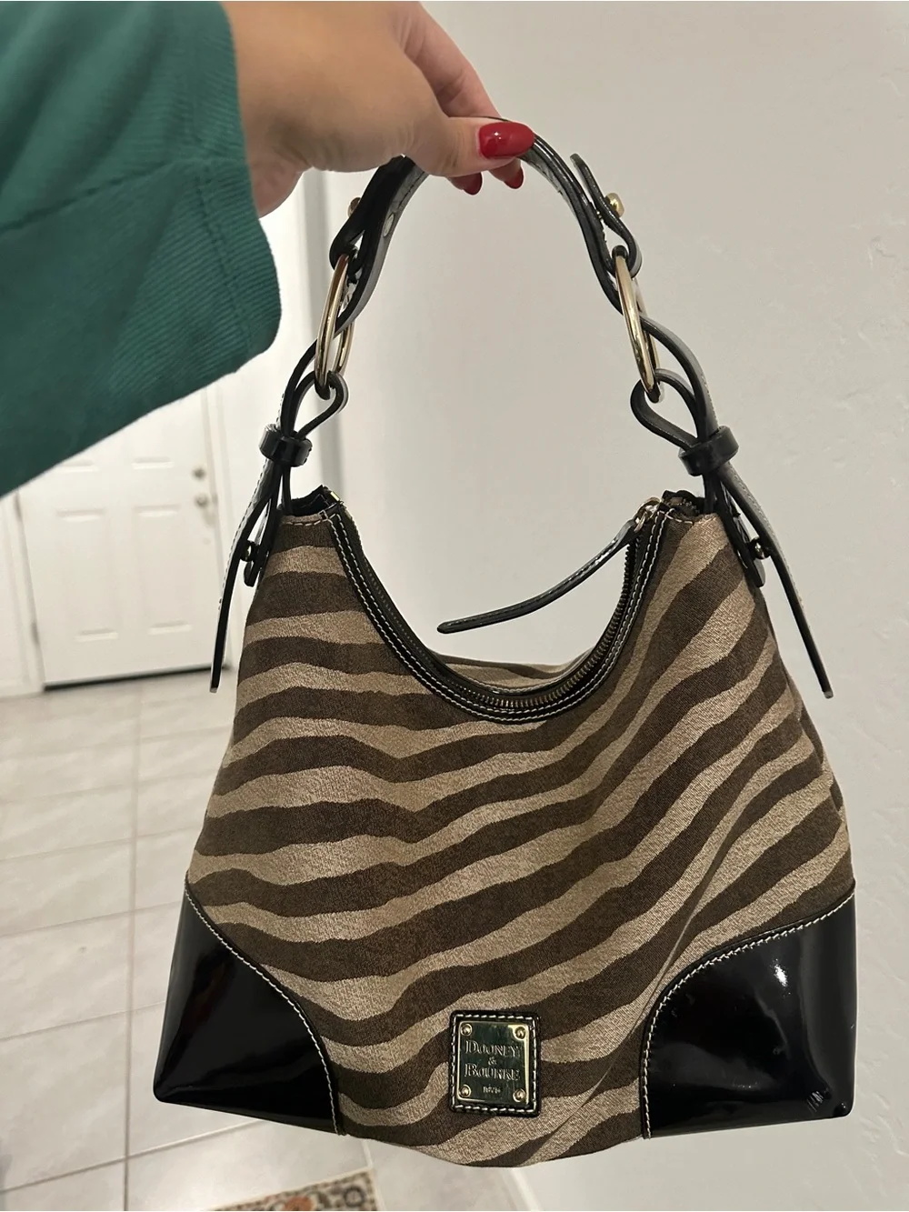 Dooney & Bourke Brown and Cream Zebra Stripe Shoulder Bag